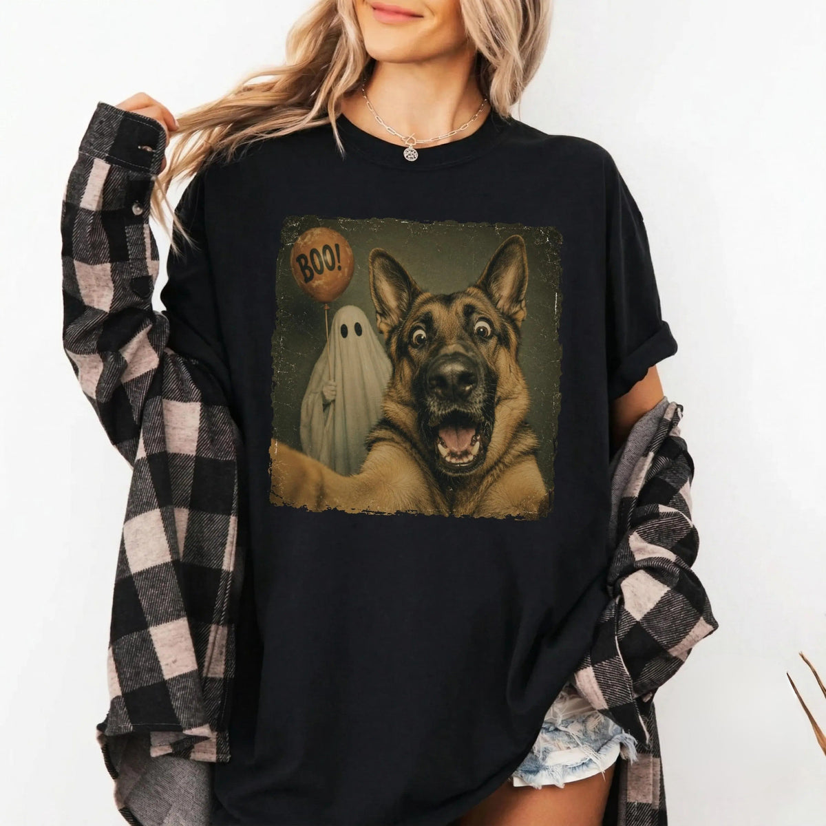 GERMAN SHEPHERD HALLOWEEN SHIRT | GHOST SELFIE DOG TEE  LL - 0257