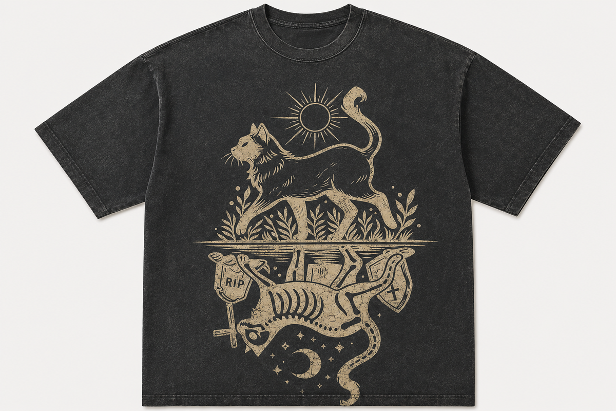 LIFE AND DEATH CAT TAROT VINTAGE TEE AV-00260