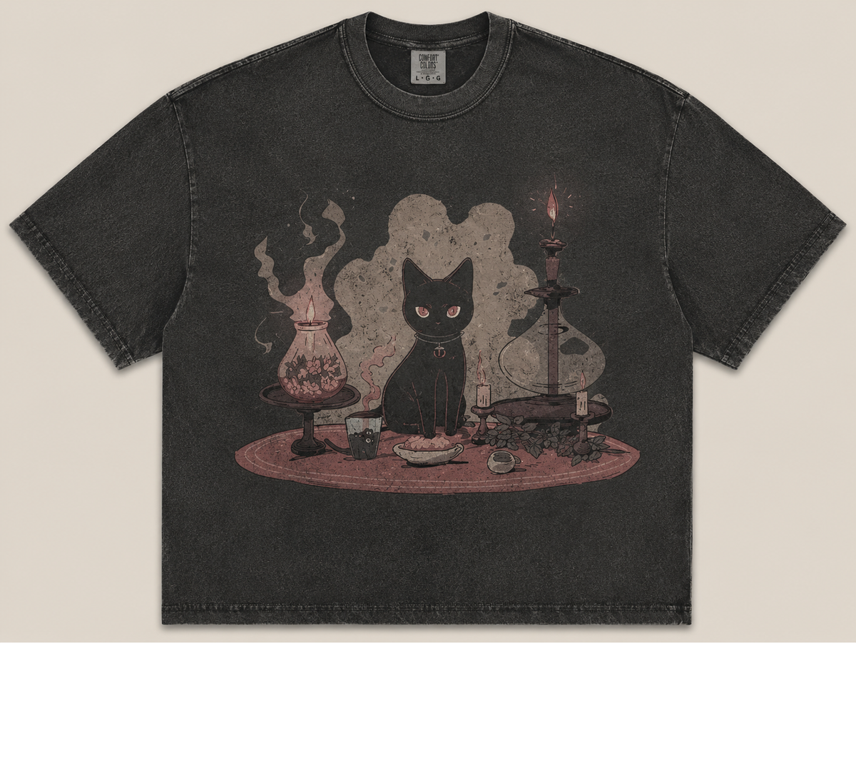 MYSTIC BLACK CAT ALTAR VINTAGE HALLOWEEN WITCHY  TEE AV-00205