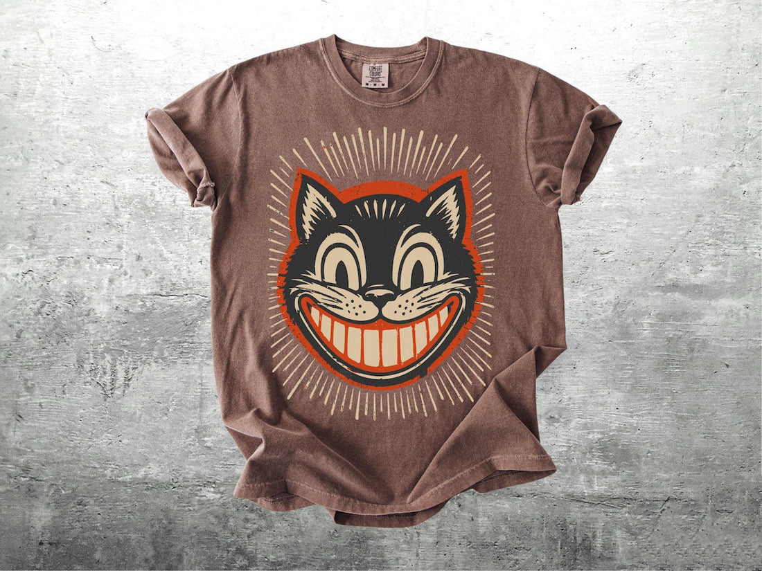 Retro Cat Smiley T-shirt, Unisex Clothing, Y2k Grunge Cat Comfort Colors T-shirt B-00150