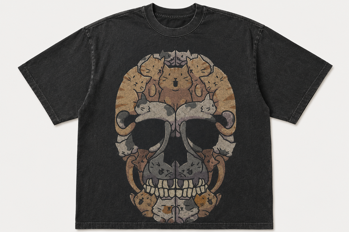 CAT SKULL VINTAGE GRAPHIC TEE AV-00261