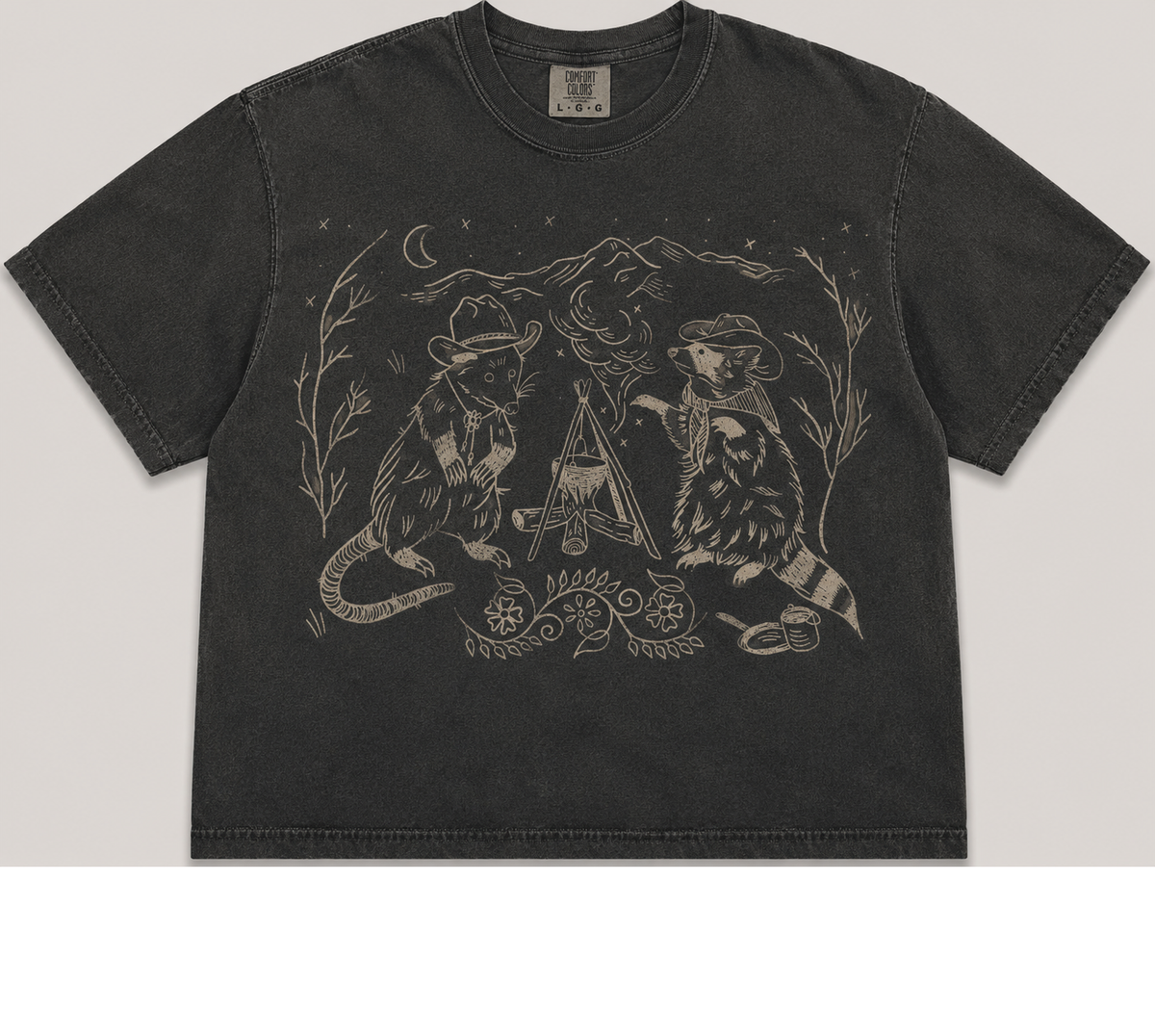 COWBOY RACCOON & OPOSSUM CAMPFIRE VINTAGE TEE AV-00240